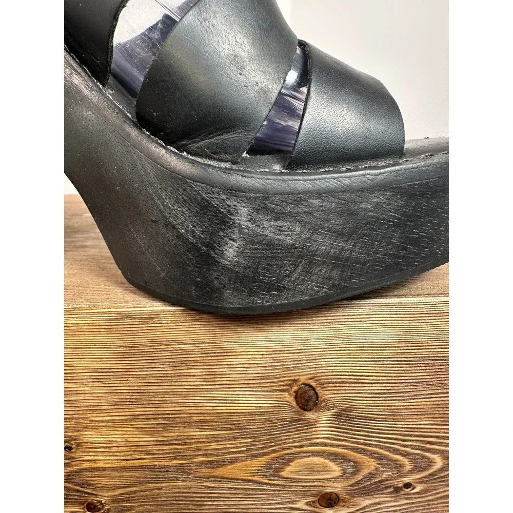 MIA Platform Heels Womens 7M Black Leather Strappy Chunky Platform Y2K Coquette